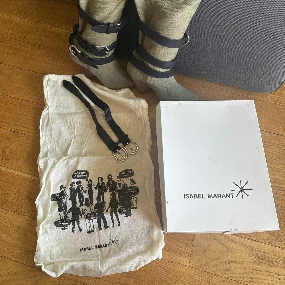 NIB Isabel Marant Dampa Boots, Khaki Canvas, Sz 6 - Picture 6 of 10